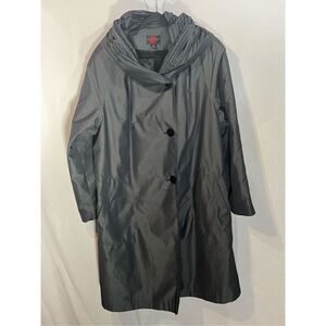 Gallery Woman Plus Size Calf Length Gray Button Up Jacket with Deocrative Hood S
